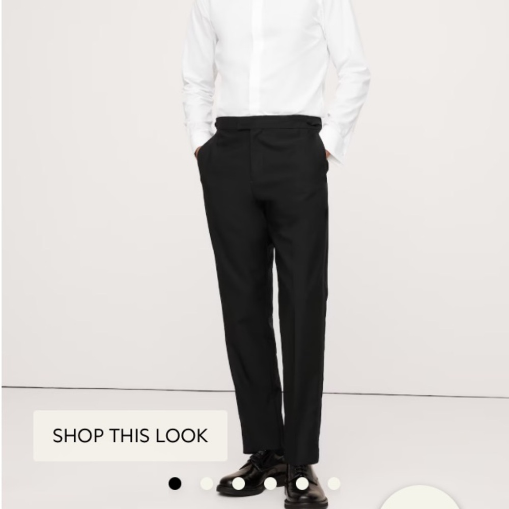 Men’s Banana Republic Tuxedo Tailored black pants 28X28 NWT
Tag removed not worn
